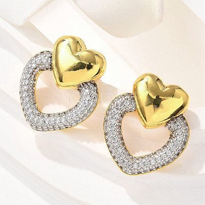 Brass Micro Pave Clear Cubic Zirconia Stud Earrings EJEW-F359-03G-02-1