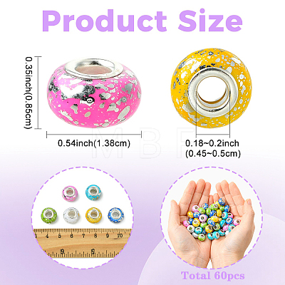 60Pcs 6 Colors Opaque Resin Rondelle European Beads RESI-YW0006-43-1