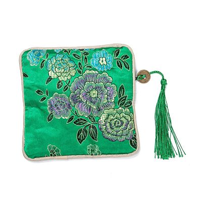 Chinese Brocade Tassel Zipper Jewelry Bag Gift Pouch ABAG-F005-03-1