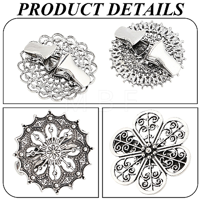 6Pcs 6 Styles Vintage Alloy Filigree Flower Anti-Slip Sweater Pins FIND-CY0002-28-1