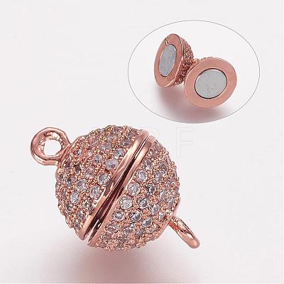 Brass Micro Pave Cubic Zirconia Magnetic Clasps with Loops ZIRC-G097-02-1