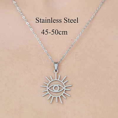 201 Stainless Steel Hollow Sun with Eye Pendant Necklace NJEW-OY002-05-1