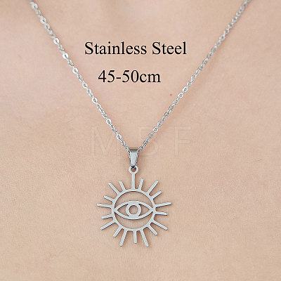 Non-Tarnish 201 Stainless Steel Hollow Sun with Eye Pendant Necklace NJEW-OY002-05-1