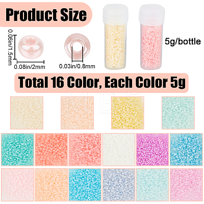 SUNNYCLUE 80G 16 Colors 12/0 Imitation Jade Glass Seed Beads SEED-SC0001-30B-1