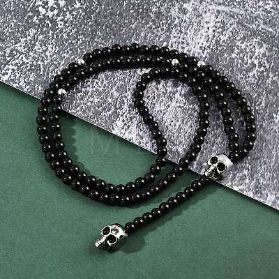 Black Glass Beaded Lariat Necklaces NJEW-F331-01AS-02-1