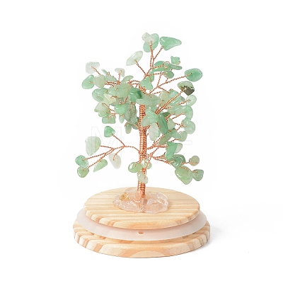 Natural Green Aventurine Chips Money Tree in Dome Glass Bell Jars with Wood Base Display Decorations DJEW-B007-04A-1