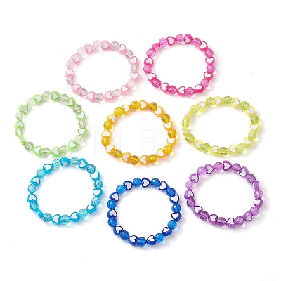 8Pcs 8mm Faceted Round & Heart Acrylic Beaded Stretch Bracelet Sets BJEW-JB10240-02-1