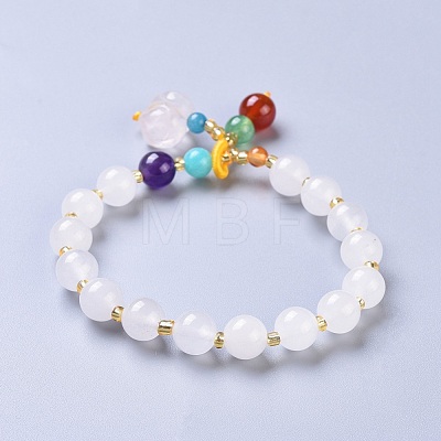 Natural White Jade Stretch Charm Bracelets BJEW-I260-19-1