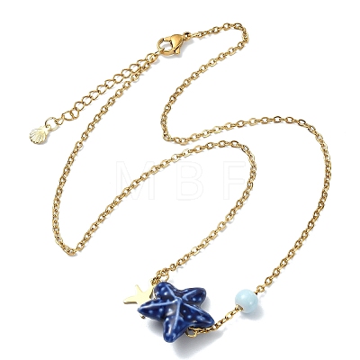 Ocean Handmade Porcelain Starfish Pendant 304 Stainless Steel Cable Chain Necklaces for Women NJEW-JN06138-1