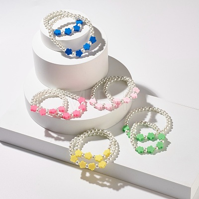 Flower Beads Stretch Bracelets Set for Children and Parent BJEW-JB07187-1