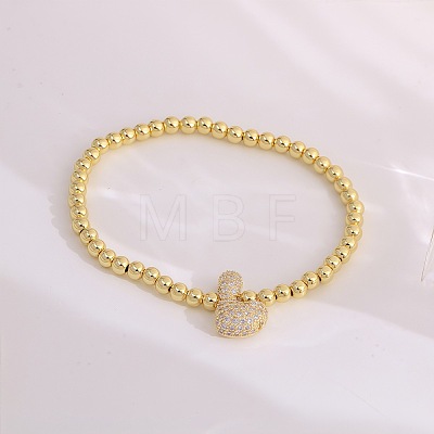 Brass Micro Pave Clear Cubic Zirconia Beaded Stretch Bracelets for Women FS-WGB95F4-21-1