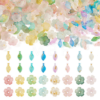 200Pcs 2 Styles Acrylic Leaf Charms & Flower Bead Caps Sets MACR-TA0002-91-1