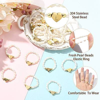 Natural Freshwater Pearl & 304 Stainless Steel Bead Finger Rings RJEW-FS00001-12-1