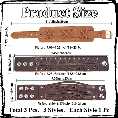 3Pcs 3 Styles Imitation Leather Cord Bracelets for Men BJEW-CL0001-54B-1