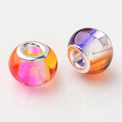 Mixed Color Spray Painted Two Tone Glass Rondelle Large Hole European Beads X-GPDL-R003-M1-1