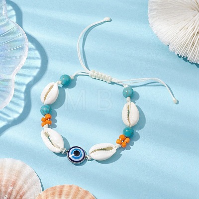 Summer Beach Shell & Synthetic Turquoise Braided Bead Bracelets BJEW-JB10373-1