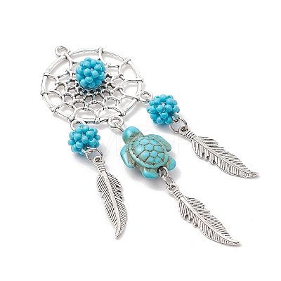 Alloy Synthetic Turquoise Beads Dream Catcher Pendants PALLOY-MZ00708-01-1