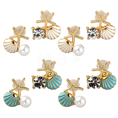 4 Pairs 2 Styles Rhinestone & Plastic Pearl Asymmetrical Earrings EJEW-GO0002-06-1