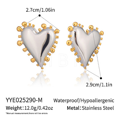 Two Tone Heart 304 Stainless Steel Stud Earrings AO8083-18-1