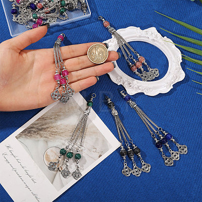 10Pcs 10 Colors Tibetan Style Zinc Alloy with Resin Bead Tassel Big Pendants TIBEP-PH0001-92-1