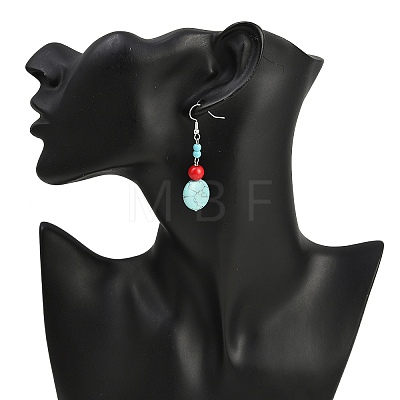 Brass Synthetic Turquoise Dangle Earrings EJEW-JE06589-02-1