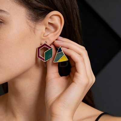 Alloy & Acrylic Stud Earrings XF1032-4-1