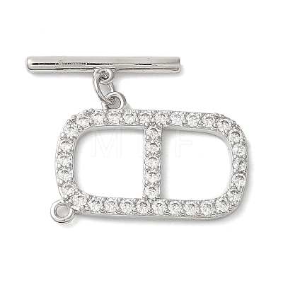 Brass Micro Pave Clear Cubic Zirconia Toggle Clasps KK-N254-74P-1