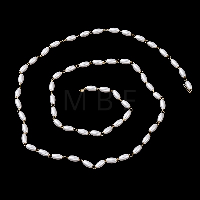 304 Stainless Steel & ABS Plastic Pearl Barrel Bead Cable Chains CHS-G048-06G-1