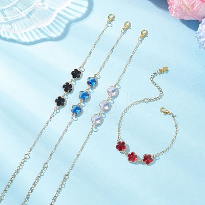 Alloy Glass Flower Beads Link Bracelets BJEW-JB13259-1