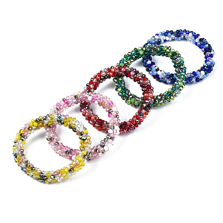 Glass Beaded Crochet Stretch Bracelet BJEW-T016-09-1