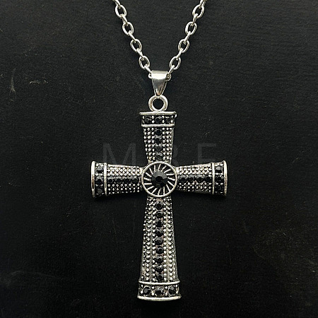 Platinum Alloy Rhinestone Cross Pendant Necklaces NX3454-7-1