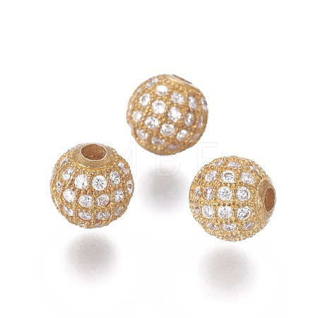 Brass Micro Pave Cubic Zirconia Beads ZIRC-G149-B-C-1
