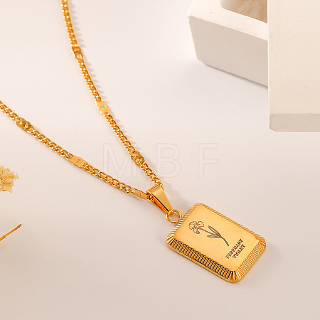304 Stainless Steel Birth Flower Tag Pendant Necklaces for Women WG25FDF-02-1