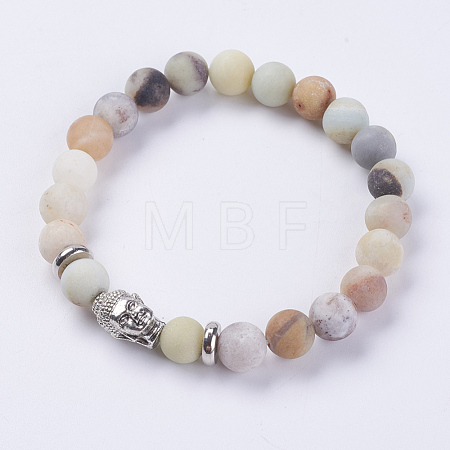 Natural Flower Amazonite Beads Stretch Bracelets BJEW-E325-D02-F-1