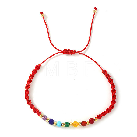 Natural Mixed Gemstone & Glass & Brass Round Beads Braided Bead Bracelets PH4377-3-1