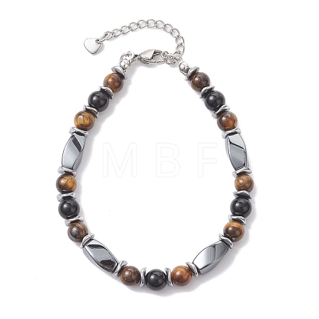 Natural Tiger Eye & Eyeless Obsidian & Synthetic Non-Magnetic Hematite Beaded Bracelets for Women BJEW-JB12941-01-1