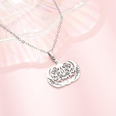Halloween 304 Stainless Steel Hollow Floral Pumpkin Pendant Cable Chain Necklaces for Men Women NJEW-K308-09P-1