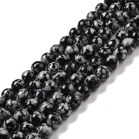 Synthetic Snowflake Obsidian Beads Strands G-E568-03A-1