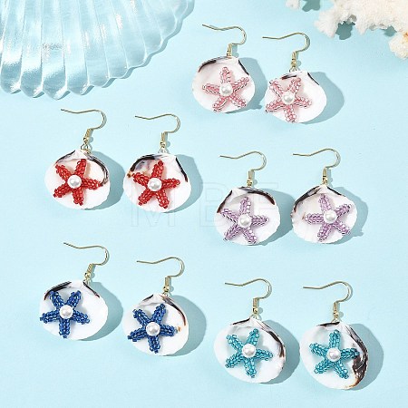 Natural Shell Dangle Earrings EJEW-MZ00754-1