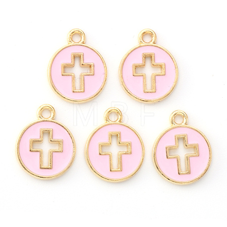 Light Gold Plated Alloy Enamel Pendants ENAM-R136-18B-1