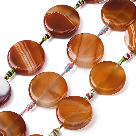 Natural Striped Agate/Banded Agate Coin Beads Strands G-NH0040-01B-1