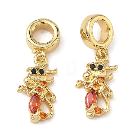 Brass Pave Dark Orange Cubic Zirconia European Dangle Charms KK-L257-24G-01-1
