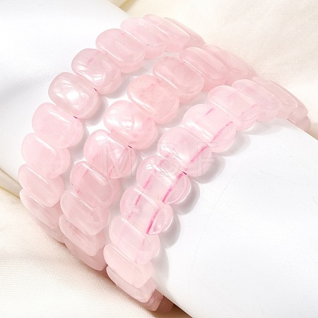 Natural Rose Quartz Beaded Stretch Bracelets for Women Men BJEW-D461-02G-1