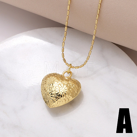 Valentine's Day Brass Embossed Flower Heart Pendant Necklaces for Women FS-WG7F68C-01-1