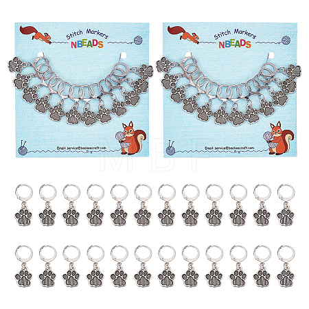 Alloy Paw Print Charm Locking Stitch Markers HJEW-PH01787-1