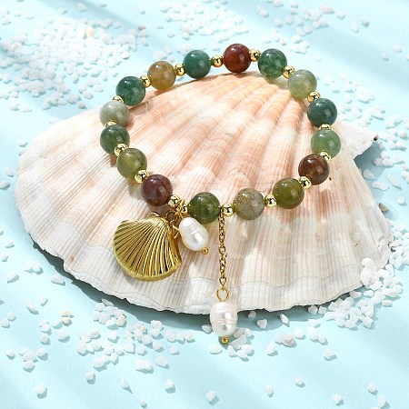 Natural Indian Agate Round Beads Stretch Bracelets BJEW-JB14145-02-1