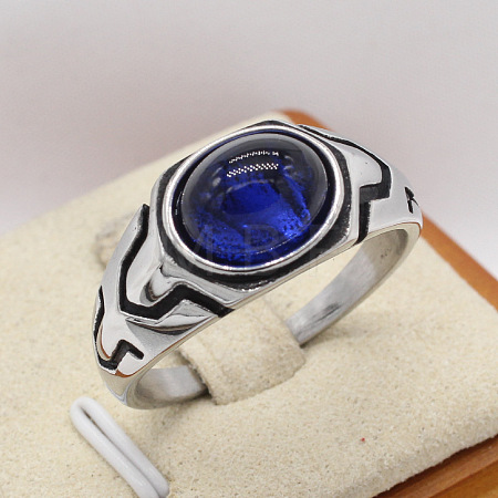 316L Surgical Stainless Steel and Synthetic Gemstone Finger Rings for Men FS-WG3E90C-06-1