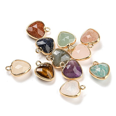Natural & Synthetic Mixed Gemstone Faceted Heart Charms G-Q006-07G-1