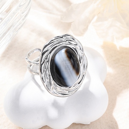 Oval Natural Banded Agate Finger Rings RJEW-M063-01P-18-1