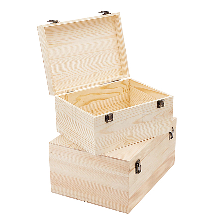 2Pcs 2 Sizes Wooden Packaging Boxes with Hinged Lid CON-WH0086-247-1